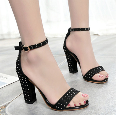 Sandale de dama cu toc inalt cu decor cu nituri, in trei culori