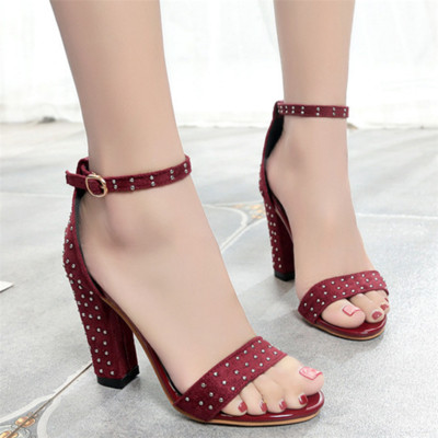 Sandale de dama cu toc inalt cu decor cu nituri, in trei culori