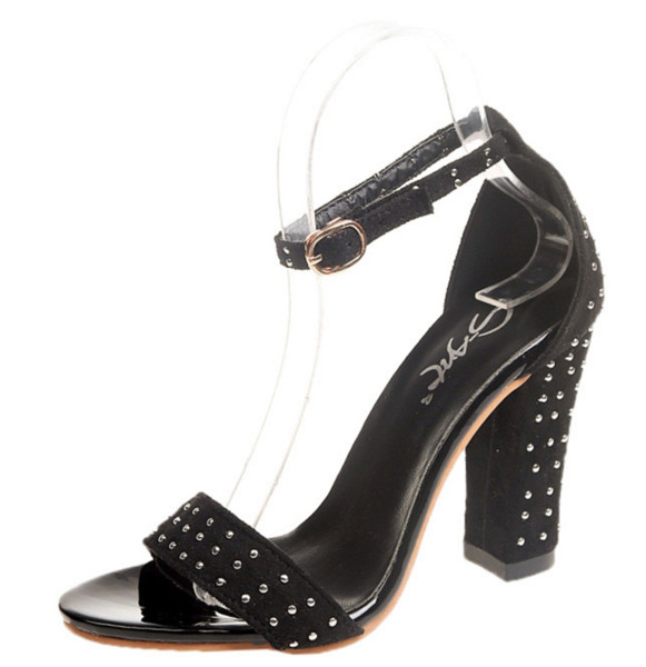 Sandale de dama cu toc inalt cu decor cu nituri, in trei culori