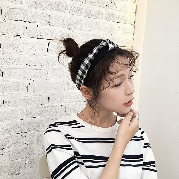 Bandă de păr pentru femei în trei culori în carouri