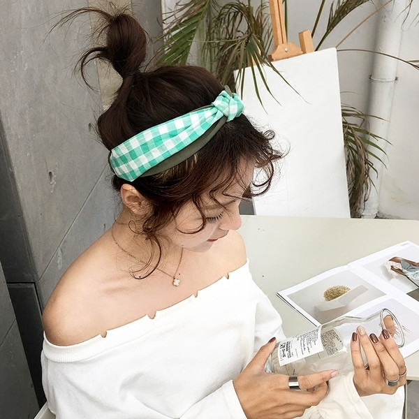 Bandă de păr pentru femei în trei culori în carouri