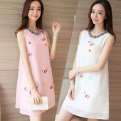 Rochie de vara dama potrivita pentru gravide in doua culori cu broderie 3D