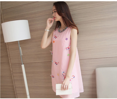 Rochie de vara dama potrivita pentru gravide in doua culori cu broderie 3D