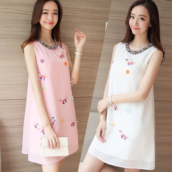 Rochie de vara dama potrivita pentru gravide in doua culori cu broderie 3D