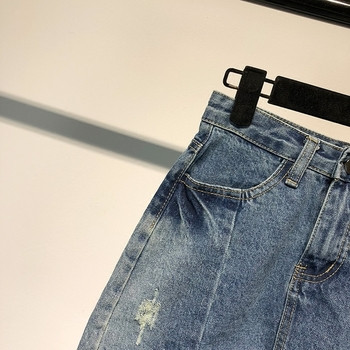 Fusta de dama din denim cu lungime asimetrica