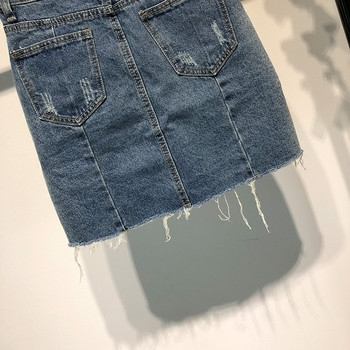 Fusta de dama din denim cu lungime asimetrica