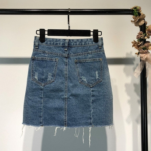 Fusta de dama din denim cu lungime asimetrica