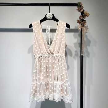 Rochie elegantă de damă, cu broderie și decolteu triunghiular adânc