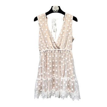 Rochie elegantă de damă, cu broderie și decolteu triunghiular adânc