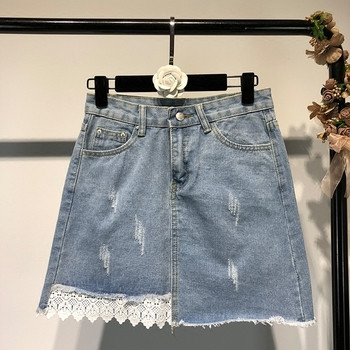 Fusta de dama eleganta din denim cu dantela