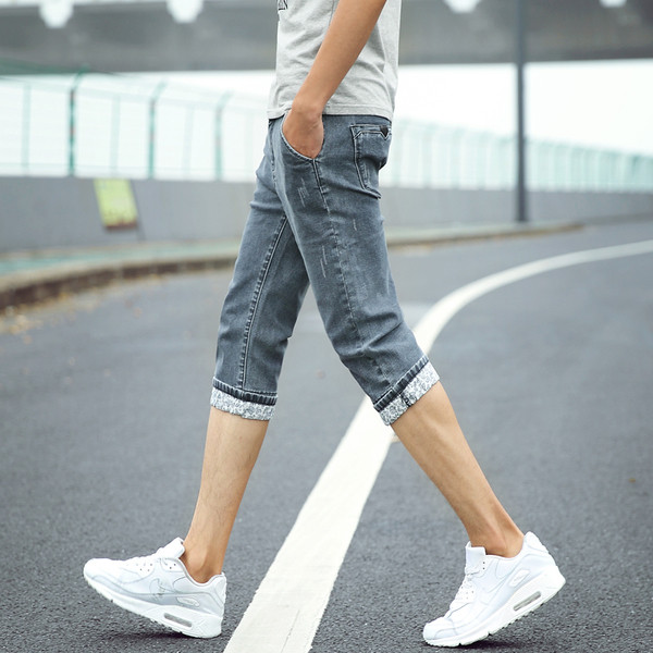 Blugi scurti casual pentru bărbați 7/8 de culoare închisă