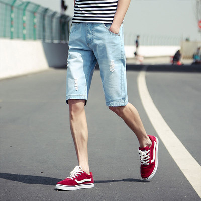 Blugi 3/4 pentru bărbați de vară cu motive rupte