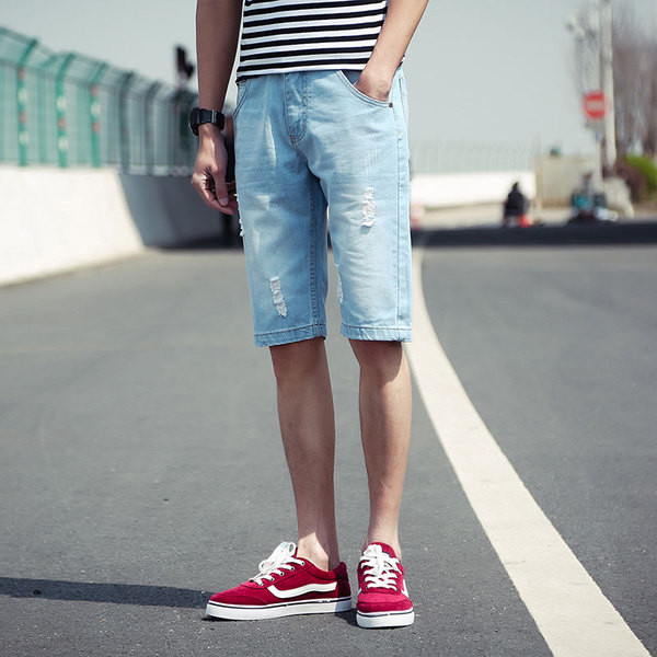 Blugi 3/4 pentru bărbați de vară cu motive rupte