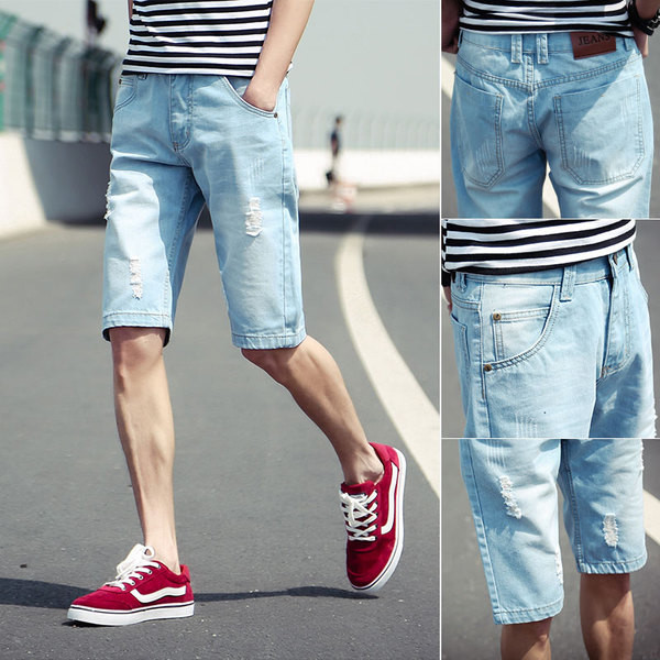 Blugi 3/4 pentru bărbați de vară cu motive rupte