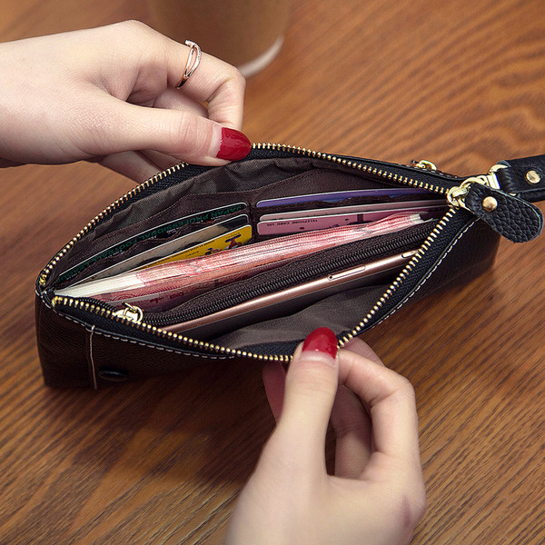 Geantă poșetă lungă cu fermoare din piele ecologică în mai multe culori