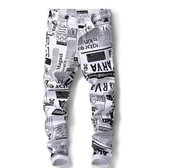 Blugi moderni pentru bărbați în alb cu inscripție