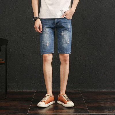 Blugi de bărbați scurti cu motive rupte în două culori