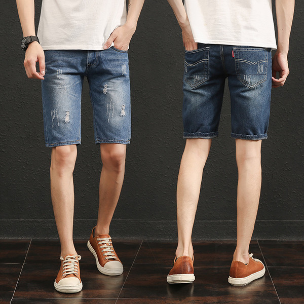 Blugi de bărbați scurti cu motive rupte în două culori