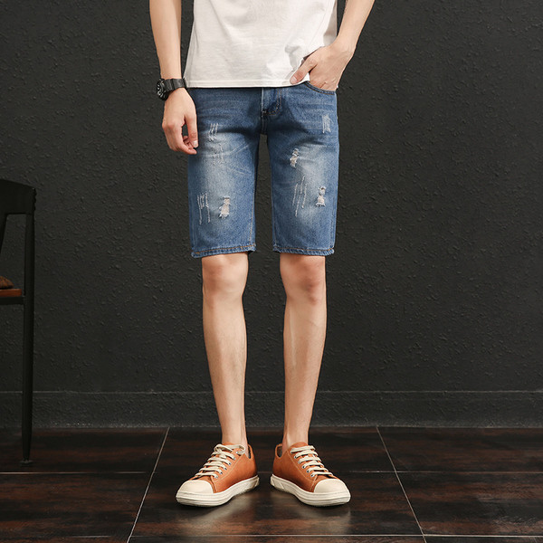 Blugi de bărbați scurti cu motive rupte în două culori