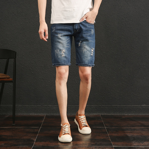 Blugi de bărbați scurti cu motive rupte în două culori