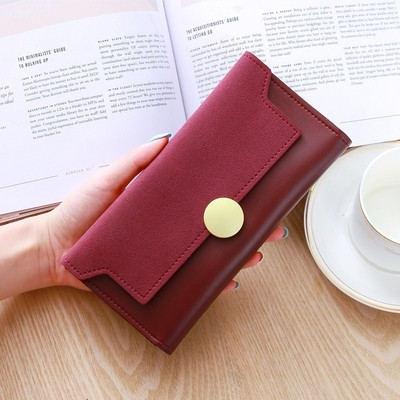 Portofel lung de dama cu nasture din piele ecologica