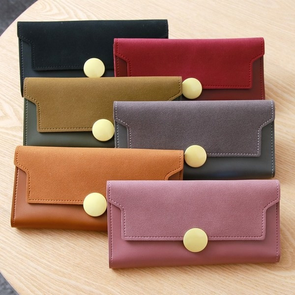 Portofel lung de dama cu nasture din piele ecologica