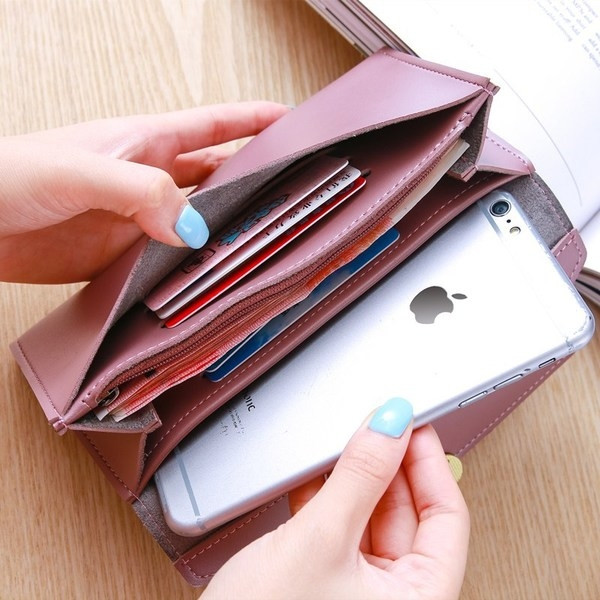 Portofel lung de dama cu nasture din piele ecologica