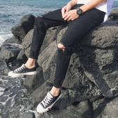 Blugi casual de bărbați rupti în negru