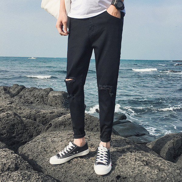 Blugi casual de bărbați rupti în negru