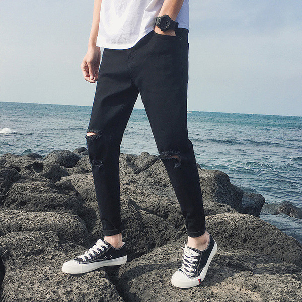 Blugi casual de bărbați rupti în negru