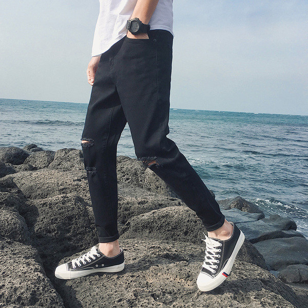 Blugi casual de bărbați rupti în negru