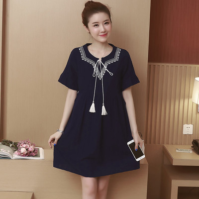 Rochie cu maneca scurta si broderie pentru gravide in doua culori