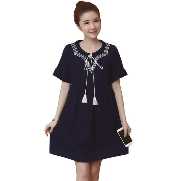 Rochie cu maneca scurta si broderie pentru gravide in doua culori