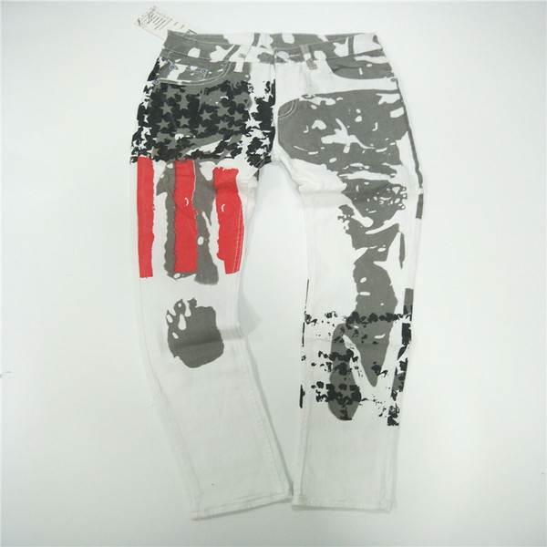 Blugi casual barbatesti de culoare deschisa cu imprimeu