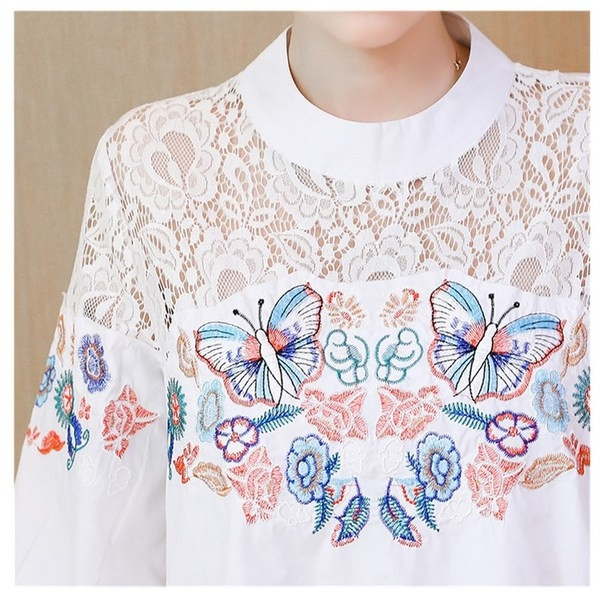 Cămașă lungă și largă pentru gravide cu broderie în două culori