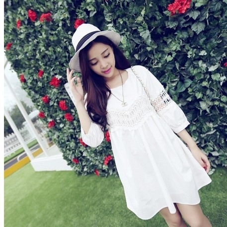 Rochie alba pentru gravide cu maneci 3/4