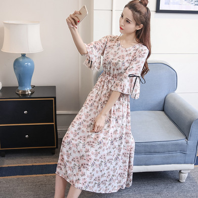 Rochie lunga cu maneca scurta pentru gravide cu motive florale in mai multe culori