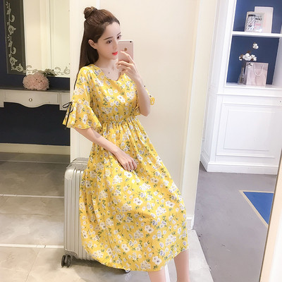 Rochie lunga cu maneca scurta pentru gravide cu motive florale in mai multe culori