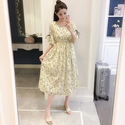 Rochie lunga cu maneca scurta pentru gravide cu motive florale in mai multe culori