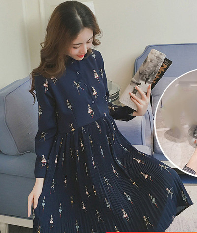 Rochie pentru gravide cu nasturi la guler si maneci lungi in mai multe culori