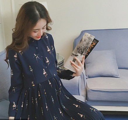 Rochie pentru gravide cu nasturi la guler si maneci lungi in mai multe culori