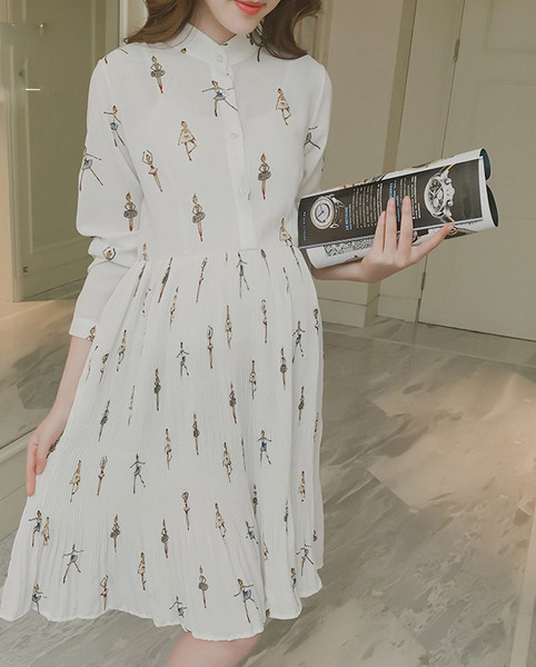 Rochie pentru gravide cu nasturi la guler si maneci lungi in mai multe culori