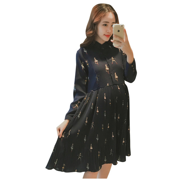 Rochie pentru gravide cu nasturi la guler si maneci lungi in mai multe culori