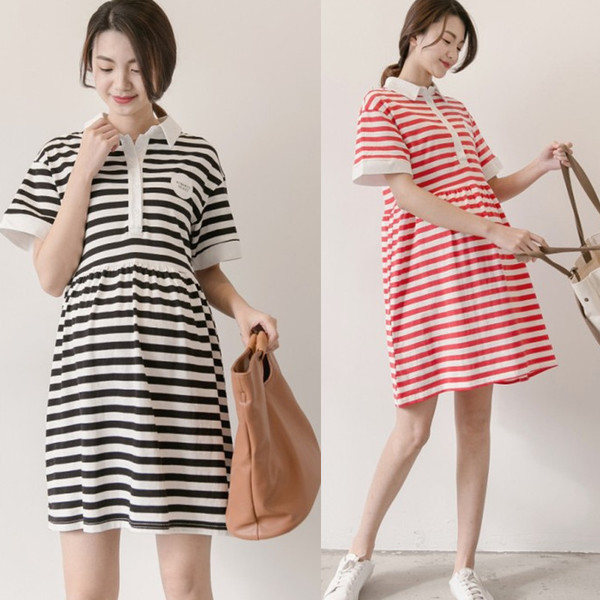 Rochie din bumbac cu dungi pentru gravide in doua culori