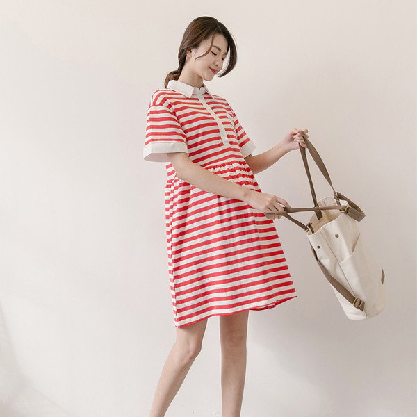 Rochie din bumbac cu dungi pentru gravide in doua culori