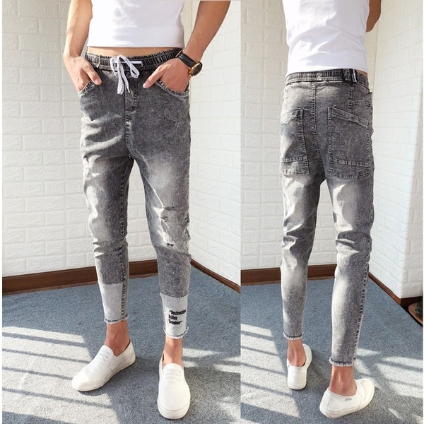 Blugi barbatesti cu talie elastica si sireturi