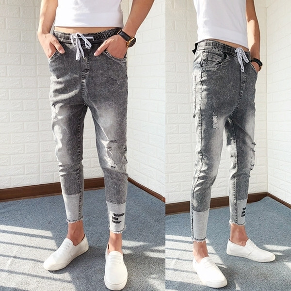 Blugi barbatesti cu talie elastica si sireturi