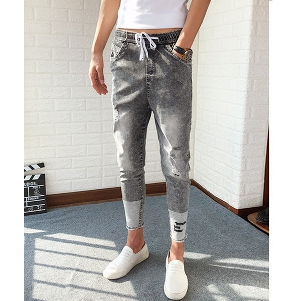 Blugi barbatesti cu talie elastica si sireturi