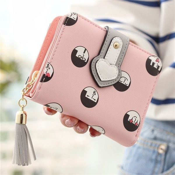 Portofel de dama cu aplicatii interesante cu ciucuri in mai multe culori