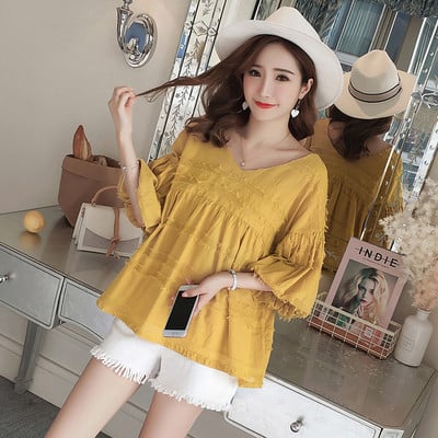 Cămașă pentru gravide cu mâneci largi în două culori roz/galben